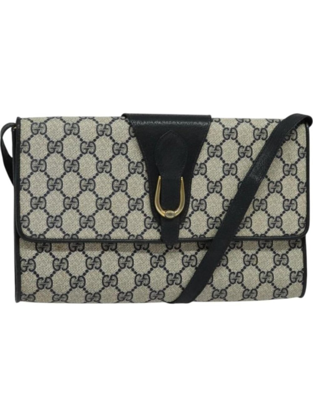 GUCCI GG Supreme Shoulder Bag PVC Navy Gold
